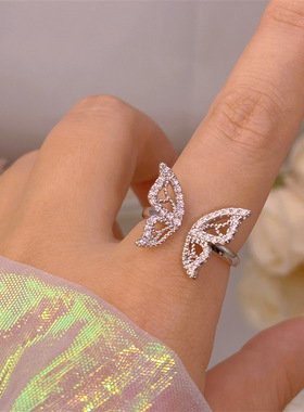 真金电镀S925银微镶锆石戒指超闪ins风戒指小众女时尚个性