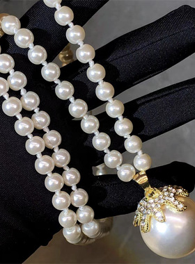 韩版夸张大珍珠项链女百搭高级感双层叠戴毛衣链配饰挂件吊坠
