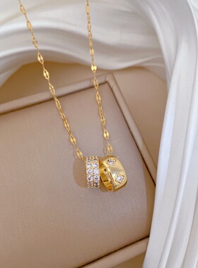 【钛钢】双环小蛮腰满钻时尚轻奢气质华丽满钻项链女百搭锁骨链