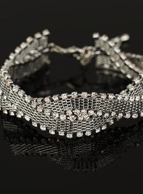 首饰 金色 银色编织两排钻手镯 经典水钻手镯手环B095