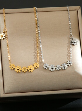 跨境热卖高级感通体钛钢项链女轻奢百搭电镀18K锁骨链饰品不掉色