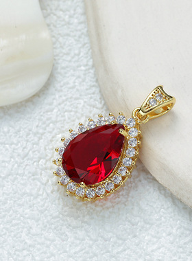 跨境高级感彩色锆石吊坠单坠女式时尚水滴心形爱心DIY项链女配饰