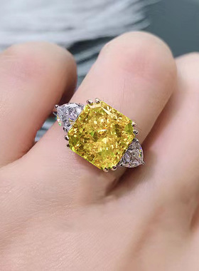 抖音快手网红直播 八心八箭公主方仿真粉碧玺闪钻分色开口戒指女