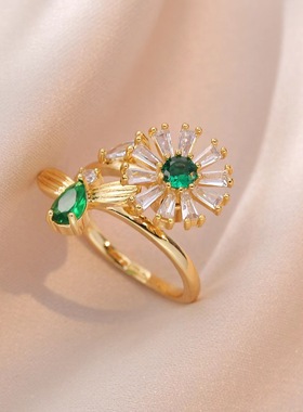 项链女跨境锆石可旋转祖母绿向日葵套装小众设计配饰套装项链饰品