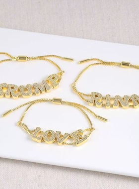 网红爆款爆闪双层手链饰品新款字母电镀个性爆款女式女款光变字母