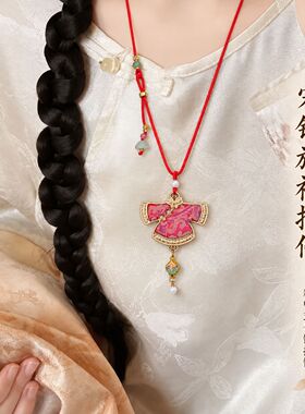 国风宋锦挂件旗袍项链长款毛衣链轻奢高级感项链轻奢小众女吊坠