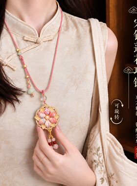 新中式宋锦饰品莲花项链长款毛衣链轻奢高级感项链轻奢小众女吊坠