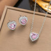 Cross-border new micro-paved zircon love heart three-piece set necklace ring earrings women's fashion light luxury heart-shaped jewelry wholesale