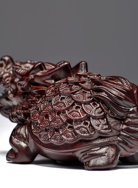 黑檀木雕龙龟摆件红木工艺品实木