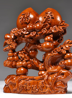 花梨实木雕刻寿桃摆件送长辈礼物