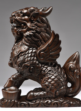 黑檀木雕火麒麟摆件实木雕刻送礼