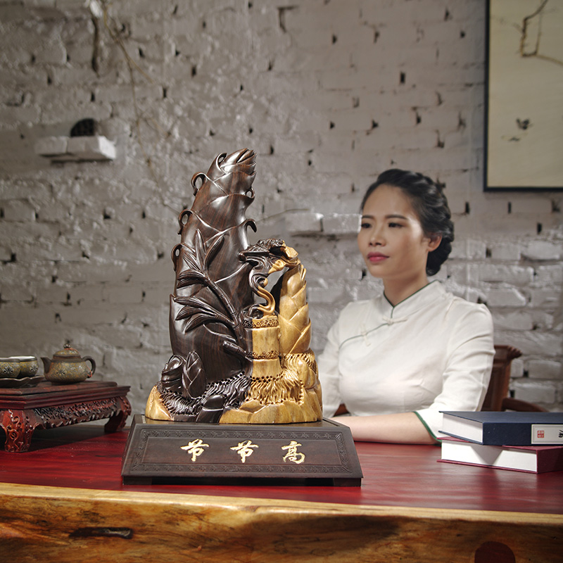 黑檀木雕节节高竹子红木家居客厅装饰寓意摆件竹笋乔迁送礼工艺品