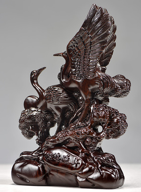 黑檀木雕松鹤延年摆件红木雕刻工艺品实木家居客厅装饰摆设送礼品