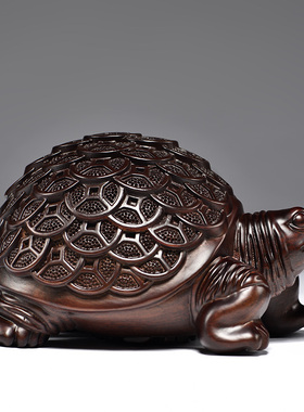 黑檀木雕金钱龟客厅玄关桌面摆件