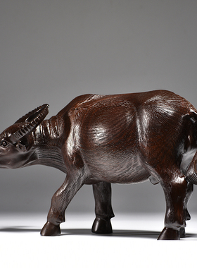 唐趣黑檀木雕牛摆件牛气冲天实木水牛H工艺品十二生肖动物客厅送