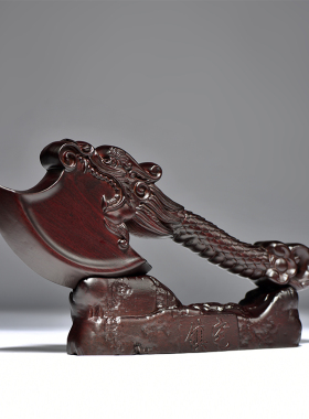 黑檀木雕龙头斧子摆件家居客厅