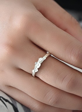 进口S999银简约戒指女时尚个性足银小清新梅花指环开口可调节
