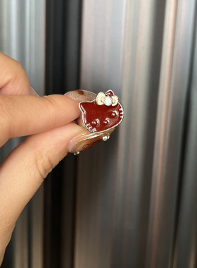 进口小众设计卡通可爱kt猫咪戒指开口可调节高级感指环手饰