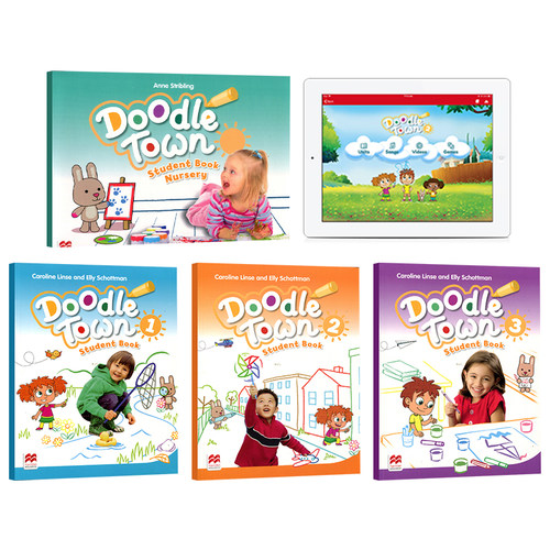现货包邮英国麦克米伦 Doodle town1,2,3级幼儿英语教材原版进口美音涂鸦小镇学生教材3-6岁幼儿园综合教材国际学校教材 - 图0