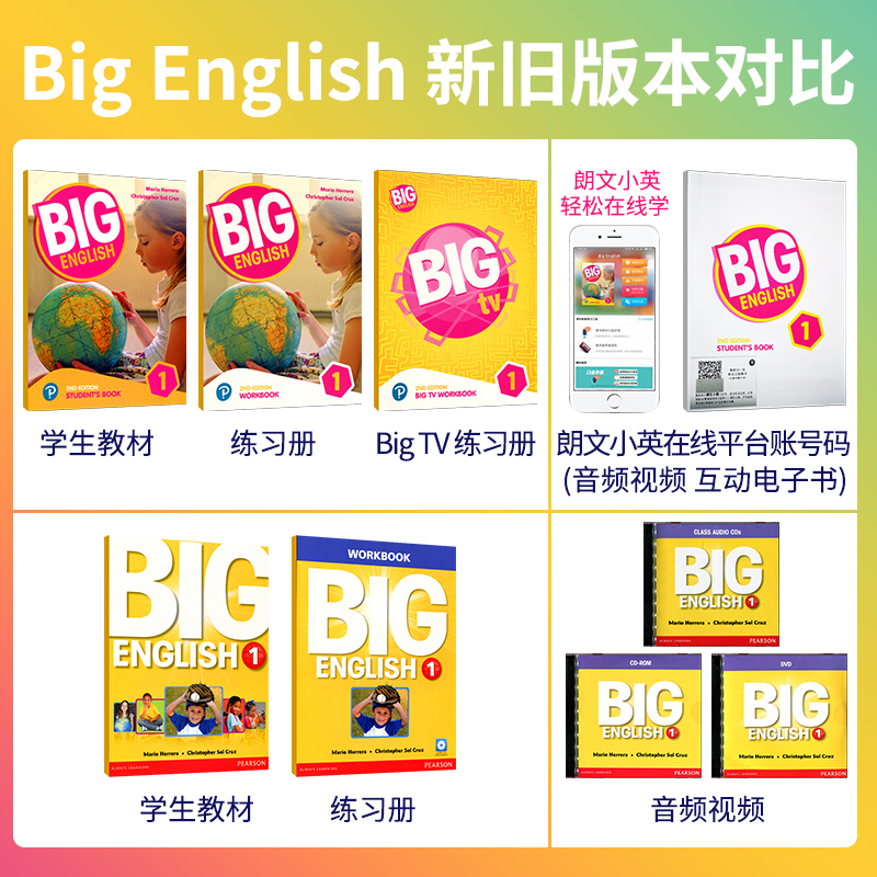 big english 3级别第二版新版学生教材套装含书本练习册big TV练习美式发音朗文小英学生账号原装进口朗文培生少儿英语学习教材-图1