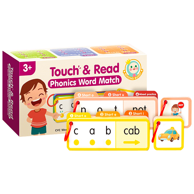 音标和自然拼读指读卡Touch& Read Phonics Word Match英文早教教材3-6岁儿童CVC自然拼读法学单词卡片小达人点读 41个拼读音素-图0