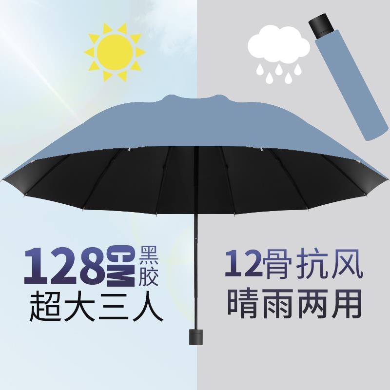 十二骨超大号雨伞大号三折叠男女商务三人睛雨两用抗暴风雨太阳伞 - 图1