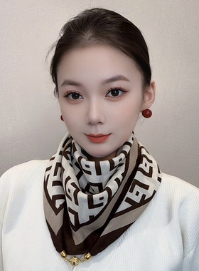 磁吸扣棉麻方巾时尚气质女春秋