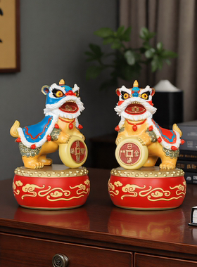 雄狮献瑞黄铜舞狮摆件开业贺礼
