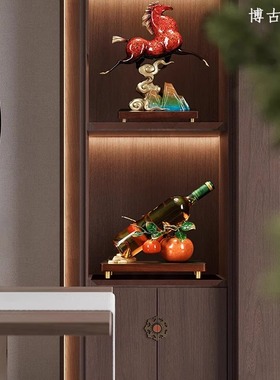 柿柿如意黄铜红酒架摆件乔迁礼物