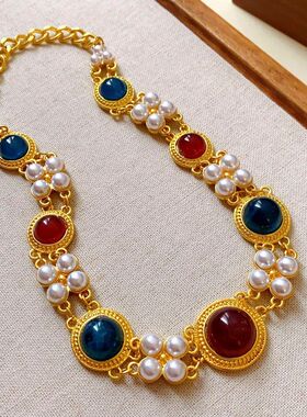 不规则圆形珍珠项链中古vintage复古宫廷风锁骨链轻奢高级感项饰