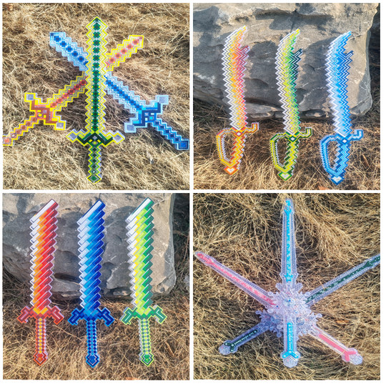 World Crystal Children's Glowing Diamond Night Market Mosaic Game Toys Checkered Swords Voice Men's Gift Phantom