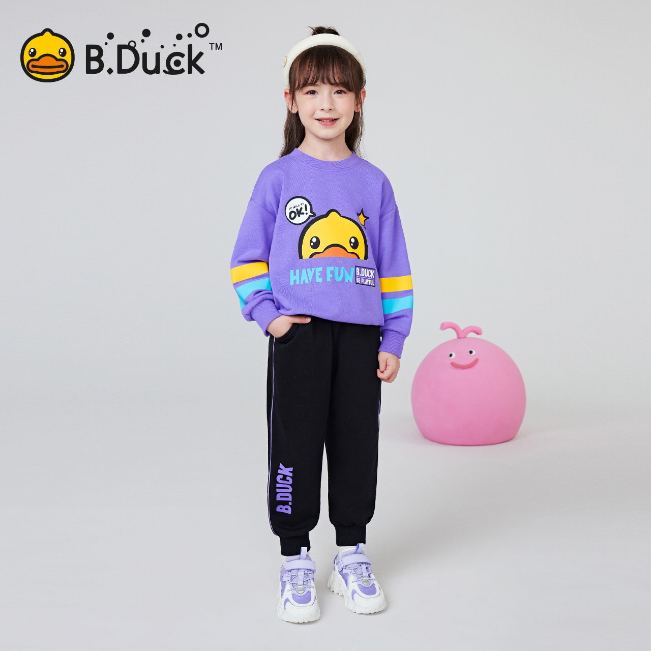 bduck小黄鸭童装女童套装春秋2024新款儿童卫衣裤子两件套运动服
