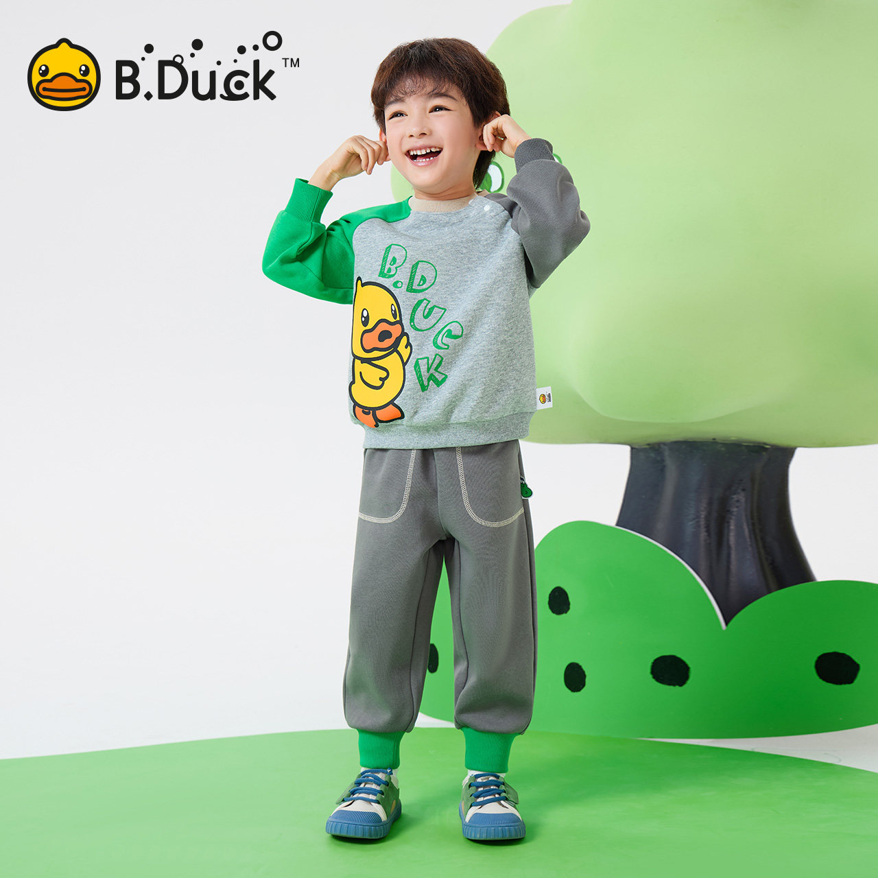 【套装】bduck小黄鸭童装男童套装宝宝套头卫衣春装裤子儿童衣服