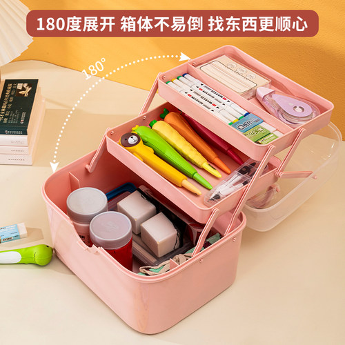 保联美术生三层工具箱家用毛笔书法收纳箱颜料图画多功能收纳盒 - 图0