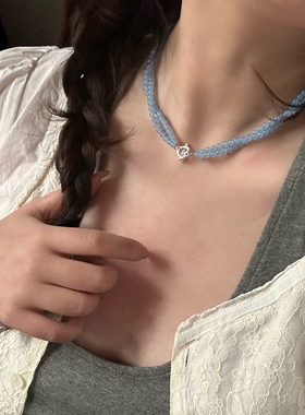 海蓝宝/黑玛瑙双层缠绕锁骨链