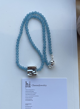 海蓝石手工串珠圆珠磁吸扣项链