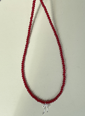 琉璃串珠本命红好运蝴蝶结项链