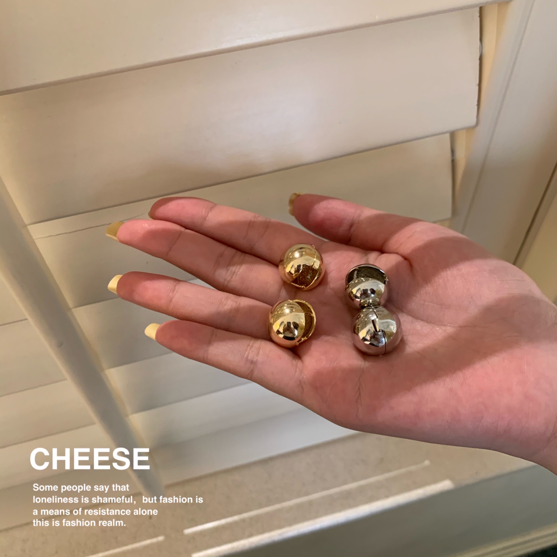 奶酪cheese 小金球/银球新款耳饰四季百搭光面大牌风大气耳环耳扣 - 图0