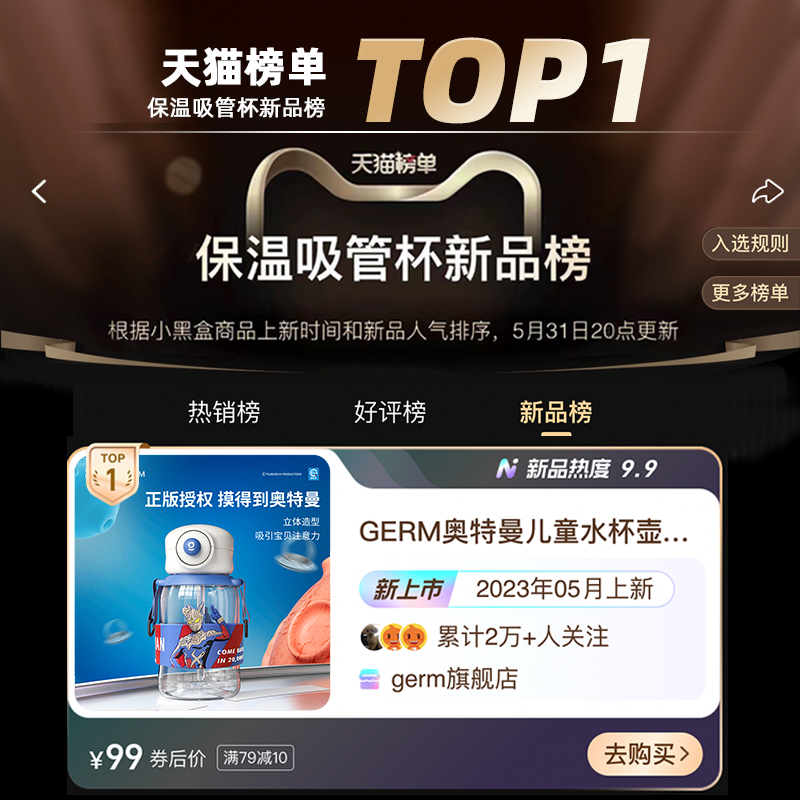 GERM奥特曼儿童水杯夏季上学专用男孩幼儿园礼物宝宝吸管水壶杯子 - 图0