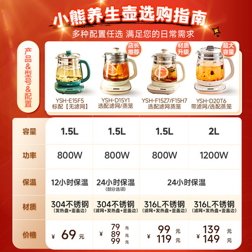 小熊养生壶办公室小型家用炖煮一体煮茶壶电热水壶2025新款烧水壶 - 图2
