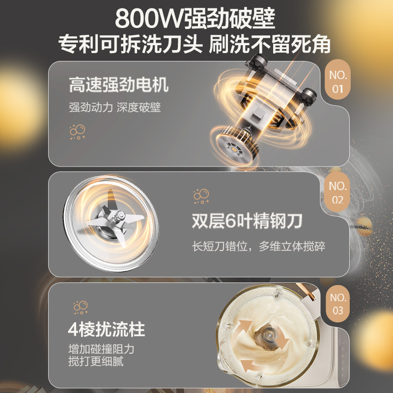 小熊家用可拆洗低音破壁机全自动加热多功能豆浆机可预约料理神器