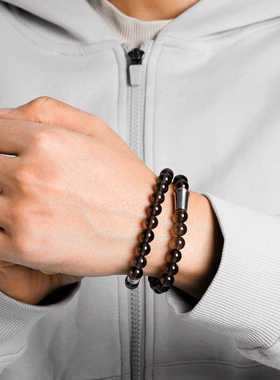 咖啡时光冰种黑曜石双圈潮品手链