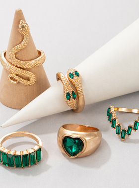 Ring Bracelet snake shaped love heart five piece ring set