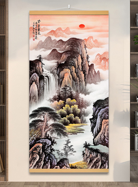 紫气东来山水装饰国东墙玄关挂画