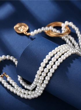 跨境复古珍珠项链金属女
