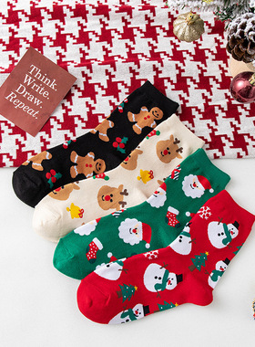 Christmas women's cartoon long cotton socks gift socks圣诞袜