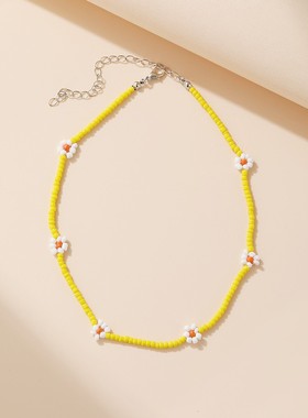 跨境民族风米珠花朵项链女