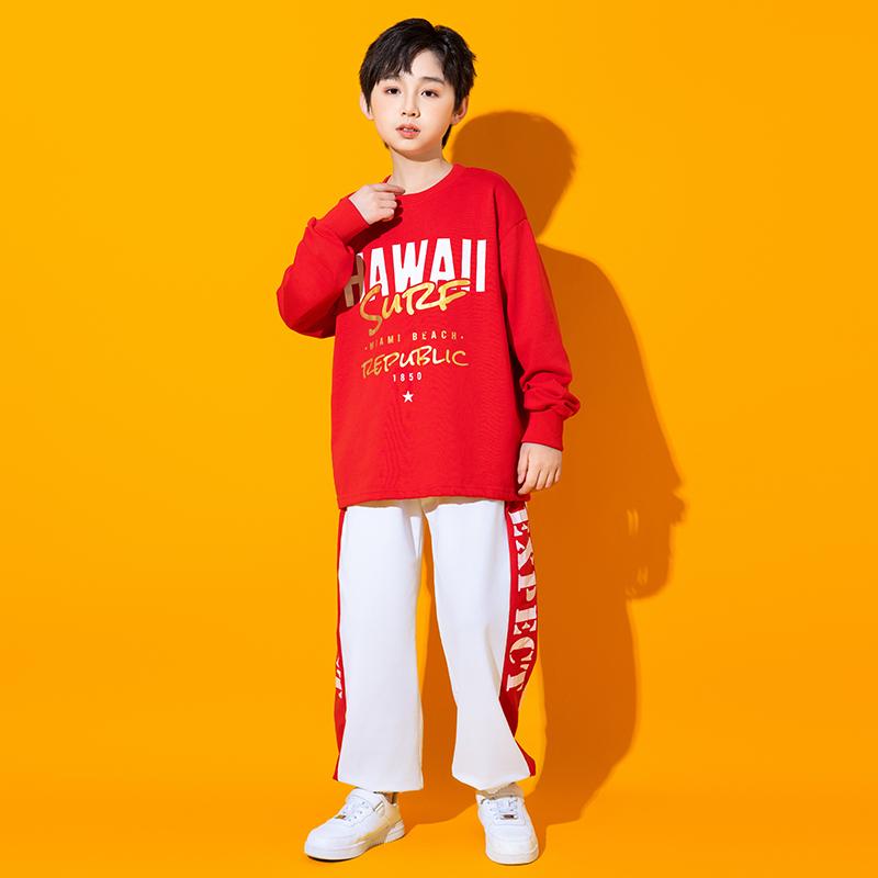 街舞儿童潮服喜庆红色小学生合唱运动会表演服幼儿园啦啦队演出服 - 图1