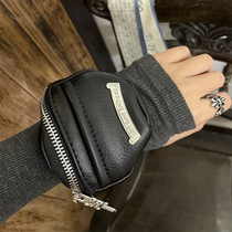 Black Bull Leather Wrist Bag Female Niche Design Hot Girl Bag 2022 New Purse Strings Sweet Cool Wind Zero Wallet Headphone Bag