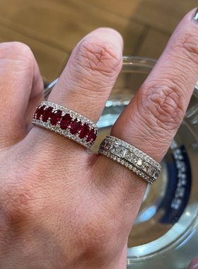 S925纯银复古鸽血红宝闪钻戒指女